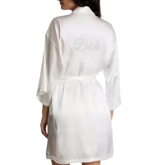 NWT Bride Robe Linea Donatella White Embroidered Silky Satin Bridal Wedding NEW - Picture 2 of 11